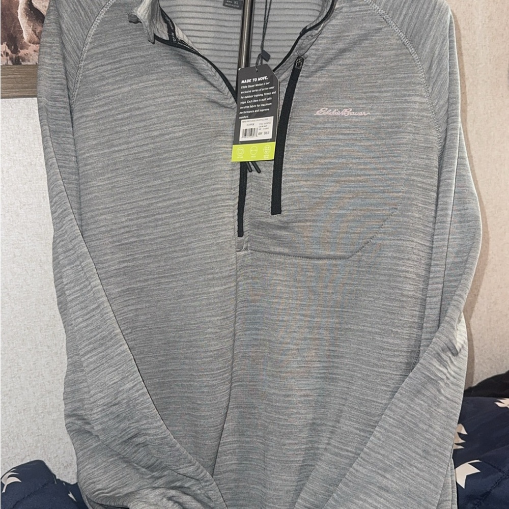 Eddie Bauer Gray Zip Up Sweater with Textured Pattern
